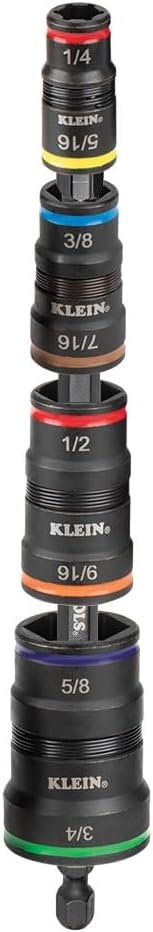 41Mw0irD08L._AC_SX425_.jpg Klein Tools 32934 Impact Driver 9in1 SAE Impact Socket Set 4 Flip Sockets with 14 516 38 716 12 916 58 and 34Inch Nut Driver Sizes with Bit Holder 612Inch Shaft