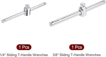uxcell 14 and 38 Drive Sliding Wrench Breaker Bar THandle Socket Hand Tool 2pcs