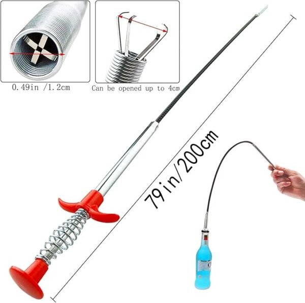Drain Snake Drain Clog Remover Gutter Cleaning Tools Drain Cleaner for Toilet Sewer Shower Kitchen Bathroom Tub Clogged Drains Opener Cleaning Tool Flexible Grabber Claw Pick Up Reacher (79 cm)