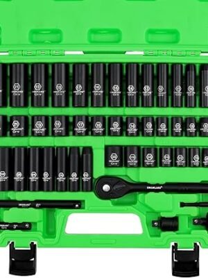 SWANLAKE GARDEN TOOLS 38'' Drive Impact Socket Set 50Piece Standard SAE (516 to 34 cm) and Metric (822mm) Size 6 Point CrV 38Inch Ratchet Handle Extension Bar Universal Joint