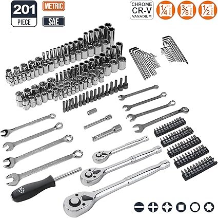 Amazon Basics Mechanic's Socket Tool Set With Case SAE and Metric Sizes 201Piece