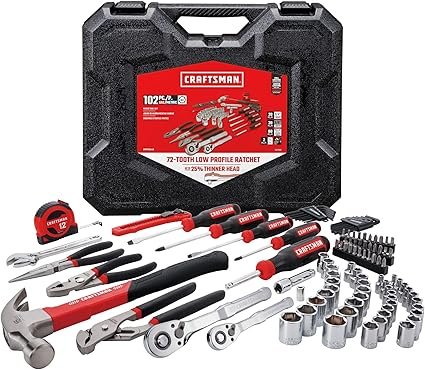 81wVSAJPsoL._AC_SX425_.jpg CRAFTSMAN 102Piece Tool Kit for Home and Car Durable Hand Tool Set with SAEMetric Sockets (CMMT99449)